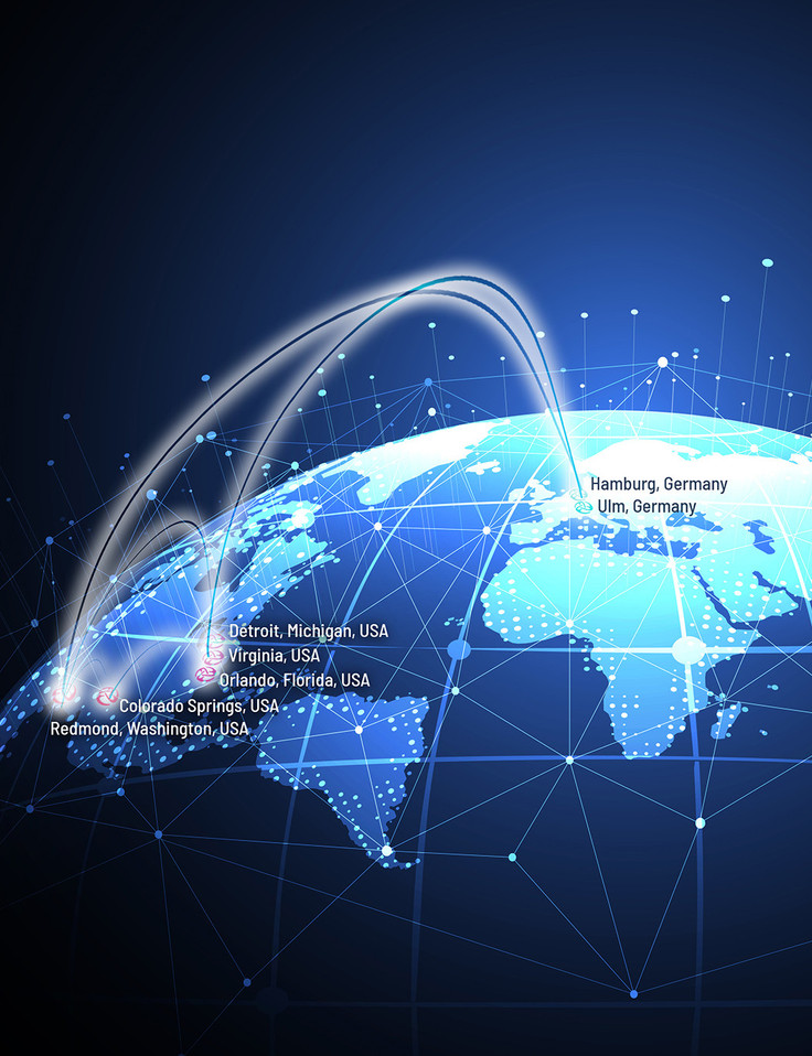  Abstract map of MicroVision company locations in the USA and Germany.