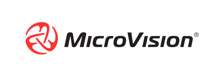 Rot-schwarzes MicroVision Logo auf einer weißen Fläche.