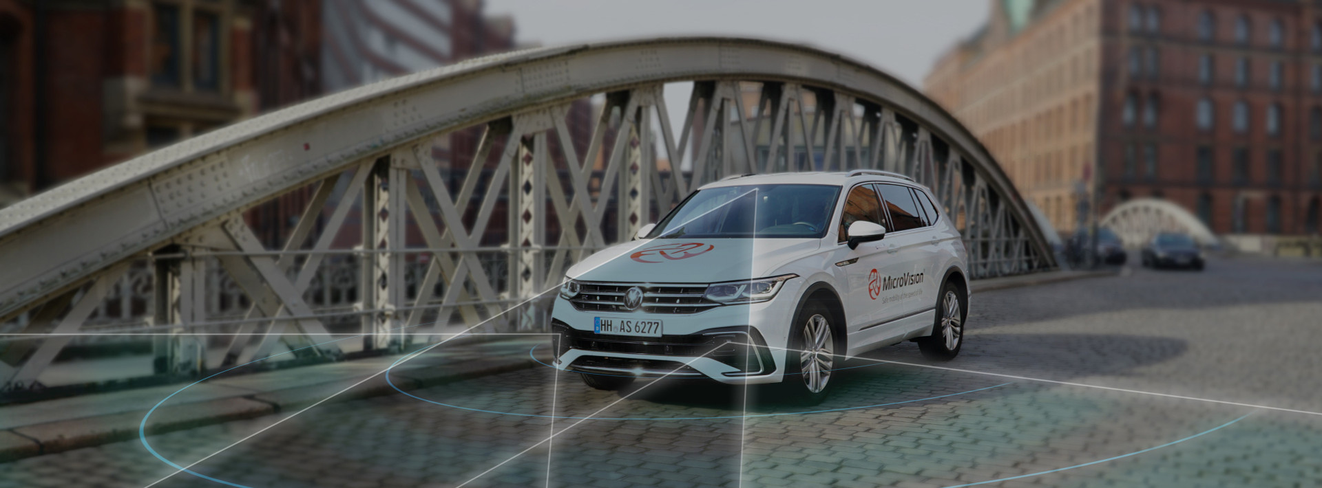 Car with MicroVision LiDAR sensors on the streets of Hamburg.