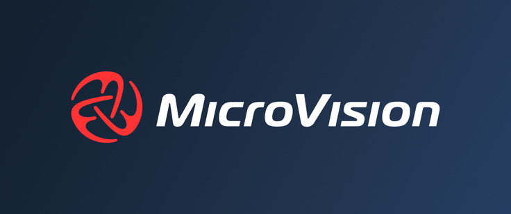 Red and white MicroVision logo on a dark blue background.