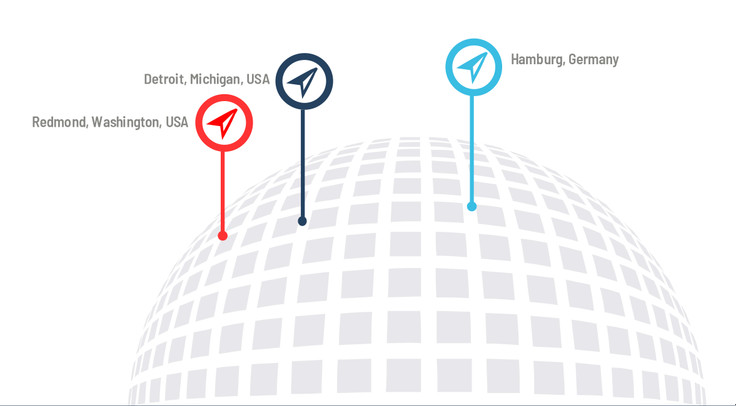  Abstract map of MicroVision company locations in the USA and Germany.