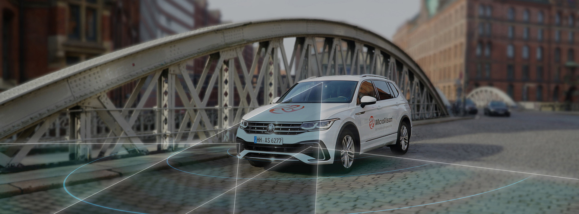 Car with MicroVision LiDAR sensors on the streets of Hamburg.
